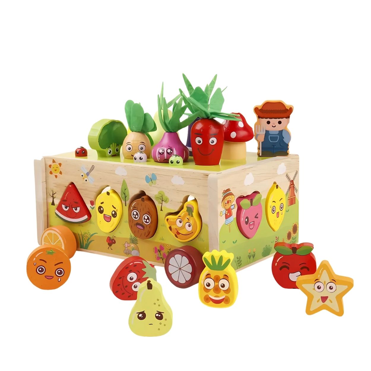 JUGUETE CARRITO GRANJA CON FRUTAS Y VERDURAS DE MADERA 8EN1 - 1