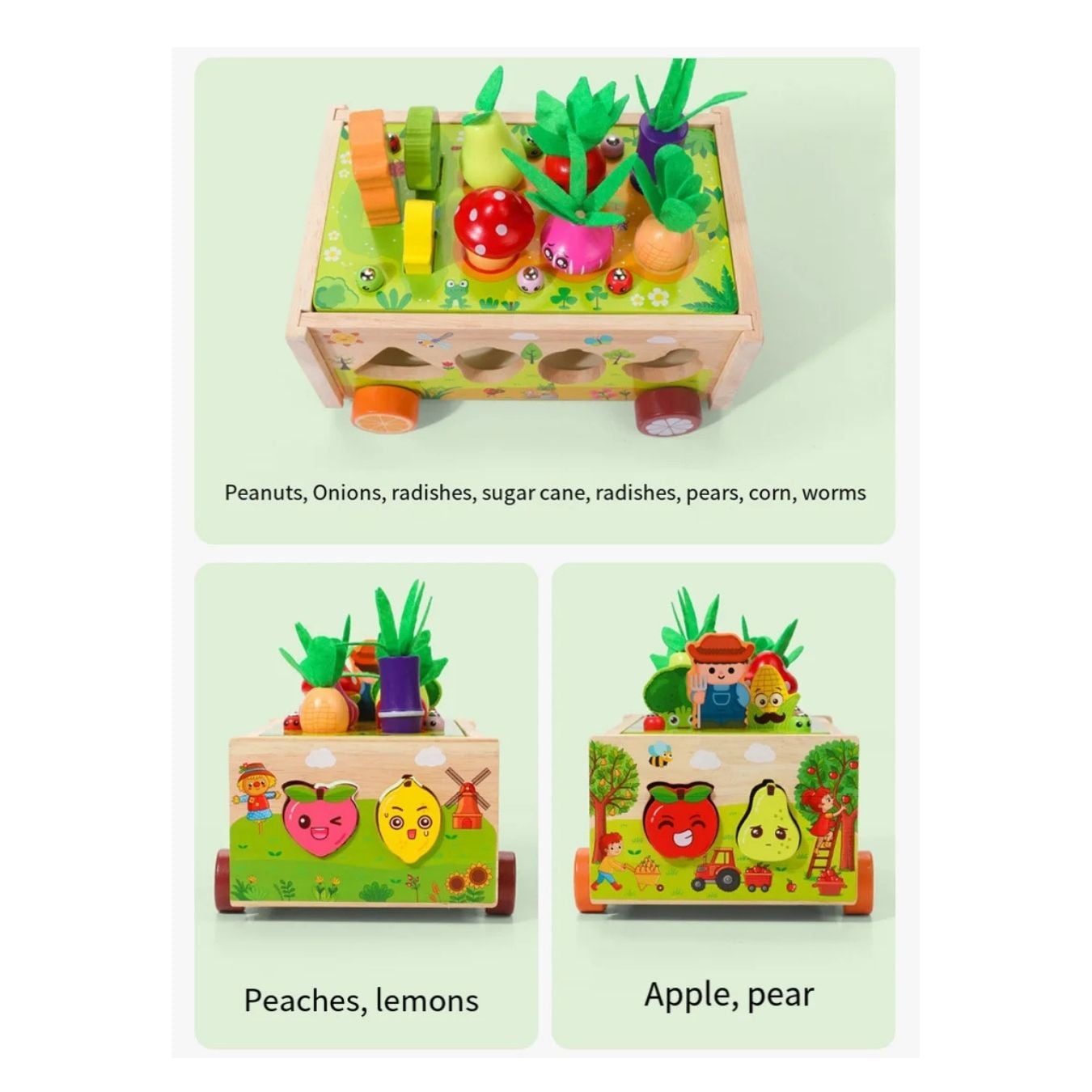 JUGUETE CARRITO GRANJA CON FRUTAS Y VERDURAS DE MADERA 8EN1 - 2