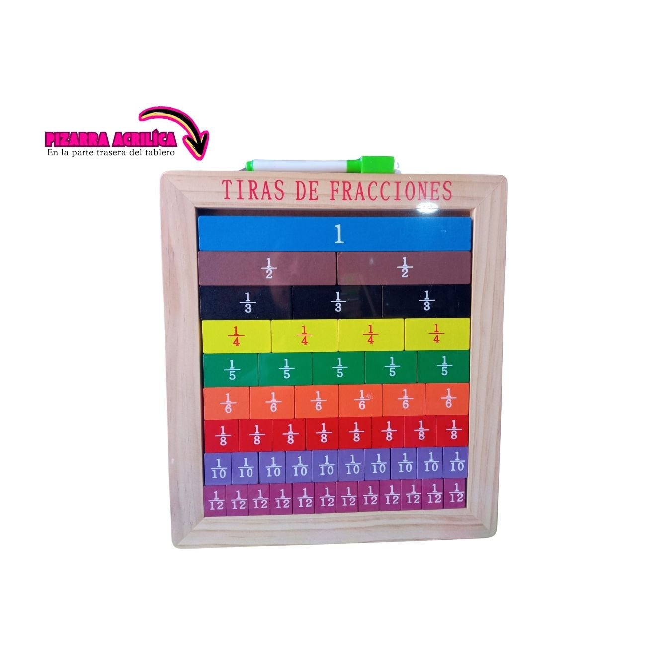 Tiras de Fracciones Montessori de Madera - Matemático con Pizarra Acrílica - 1