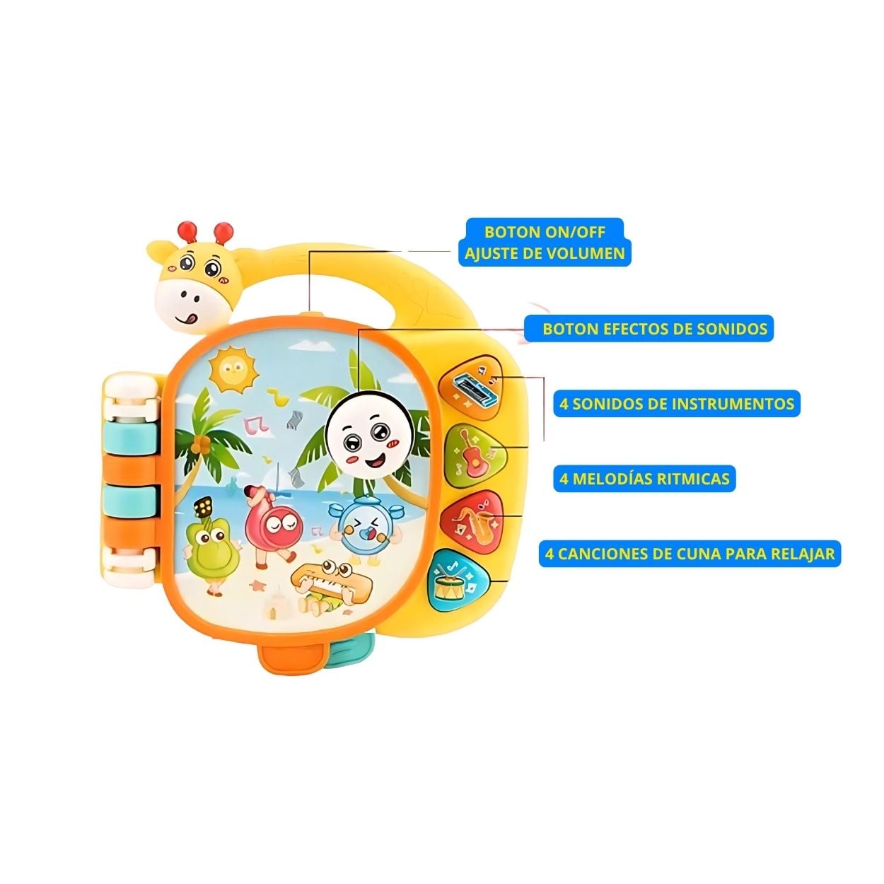 LIBRO MUSICAL JIRAFA CON ACTIVIDADES SENSORIALES PARA BEBÉ - 7