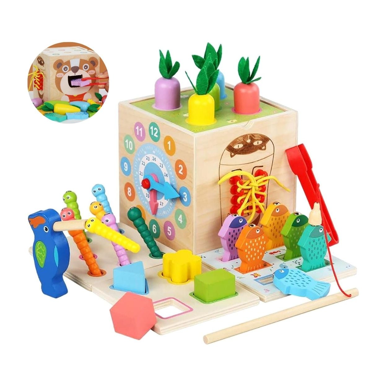 CUBO DIDÁCTICO 8 EN 1 DE MADERA OSITO MONTESSORI - 1