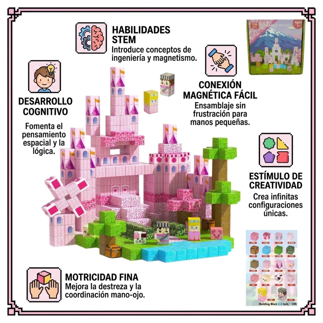 BLOQUES MAGNÉTICOS DE CONSTRUCCIÓN CASTILLO Y PRINCESAS TIPO MINECRAFT 100PCS - 4