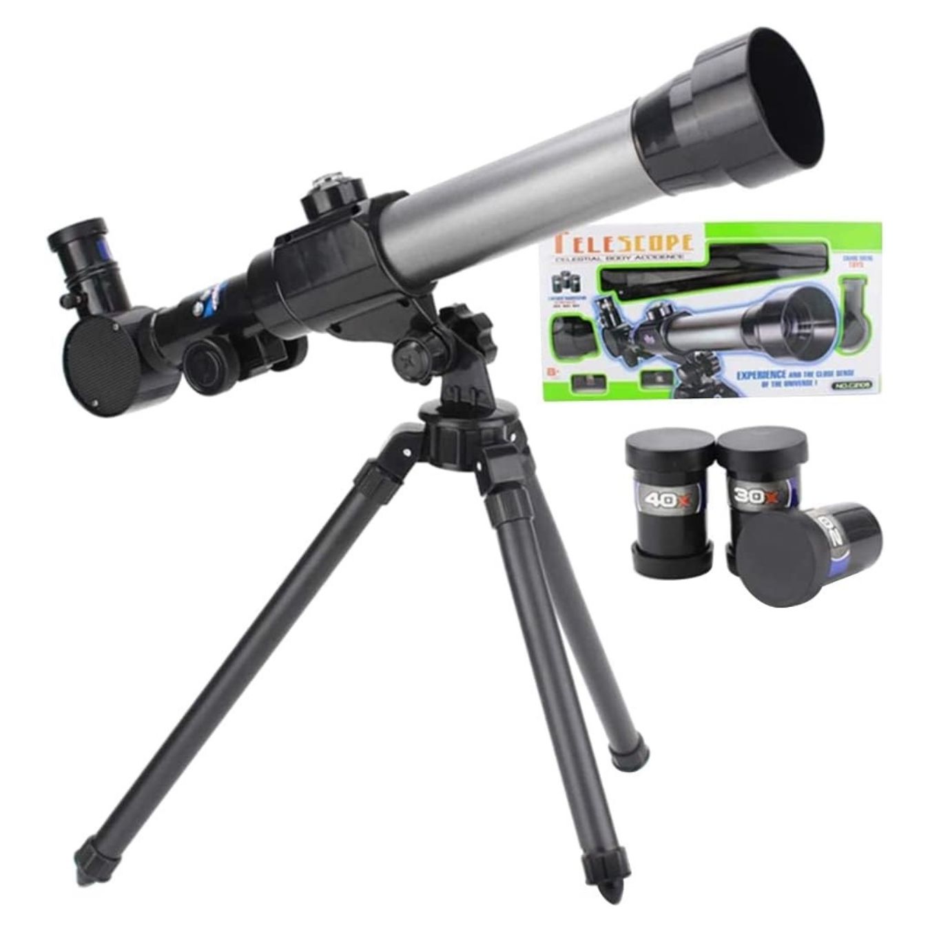 TELESCOPIO DE JUGUETE ASTRONÓMICO CON TRÍPODE 20X 30X 40X - 1