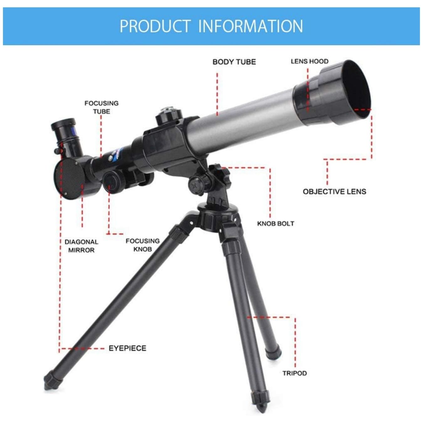 TELESCOPIO DE JUGUETE ASTRONÓMICO CON TRÍPODE 20X 30X 40X - 2