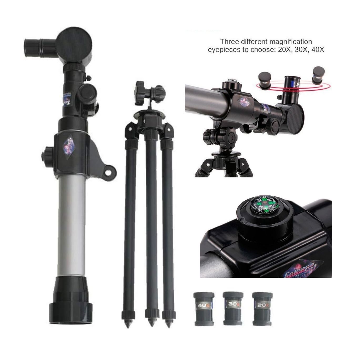 TELESCOPIO DE JUGUETE ASTRONÓMICO CON TRÍPODE 20X 30X 40X - 3
