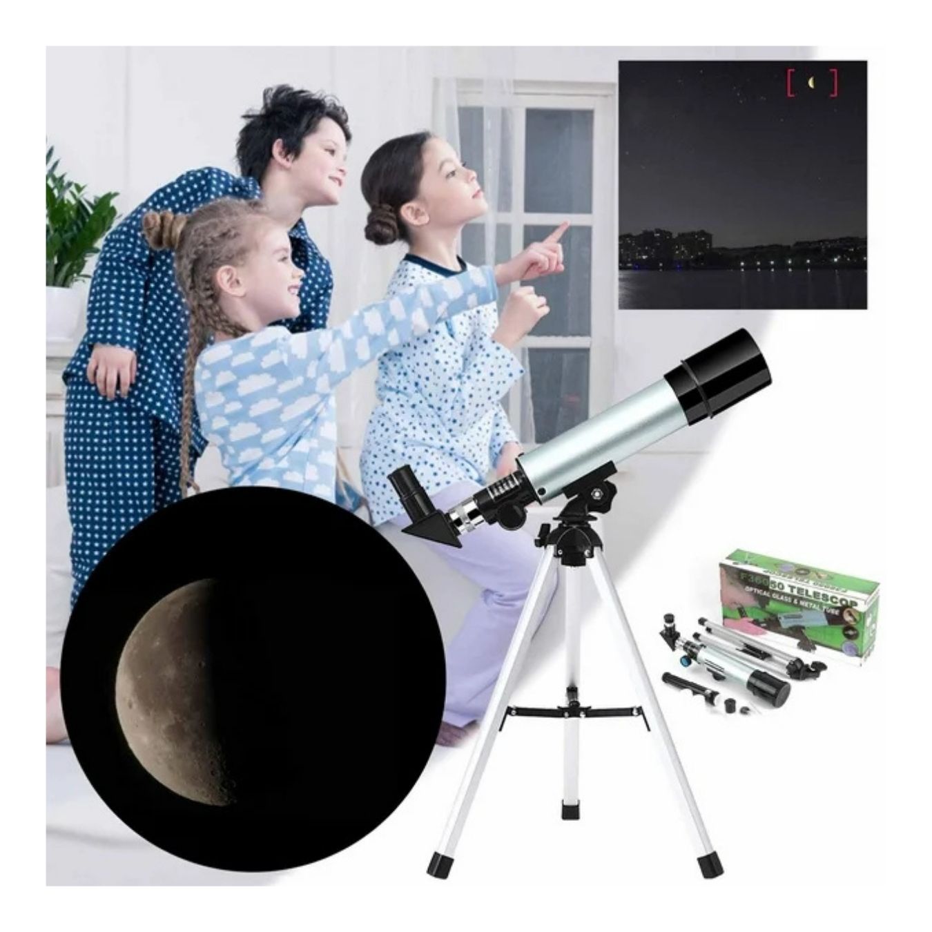 TELESCOPIO DE JUGUETE ASTRONÓMICO CON TRÍPODE 20X 30X 40X - 4