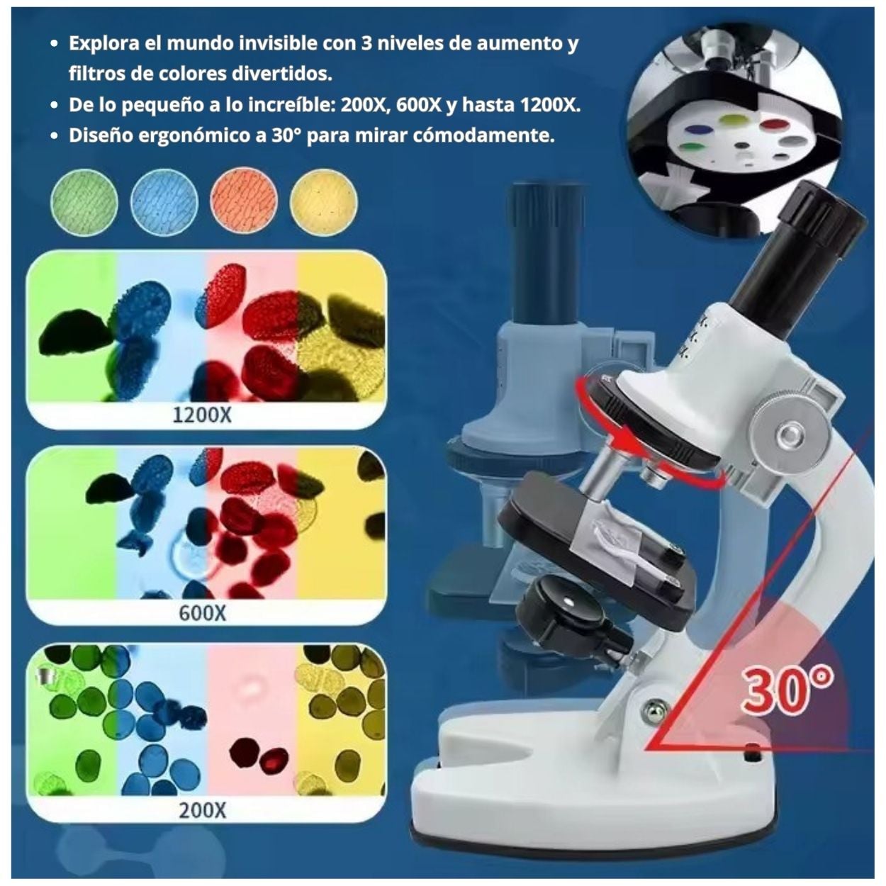MICROSCOPIO INFANTIL X1200 CON LUZ LED Y SOPORTE PARA CELULAR - 3