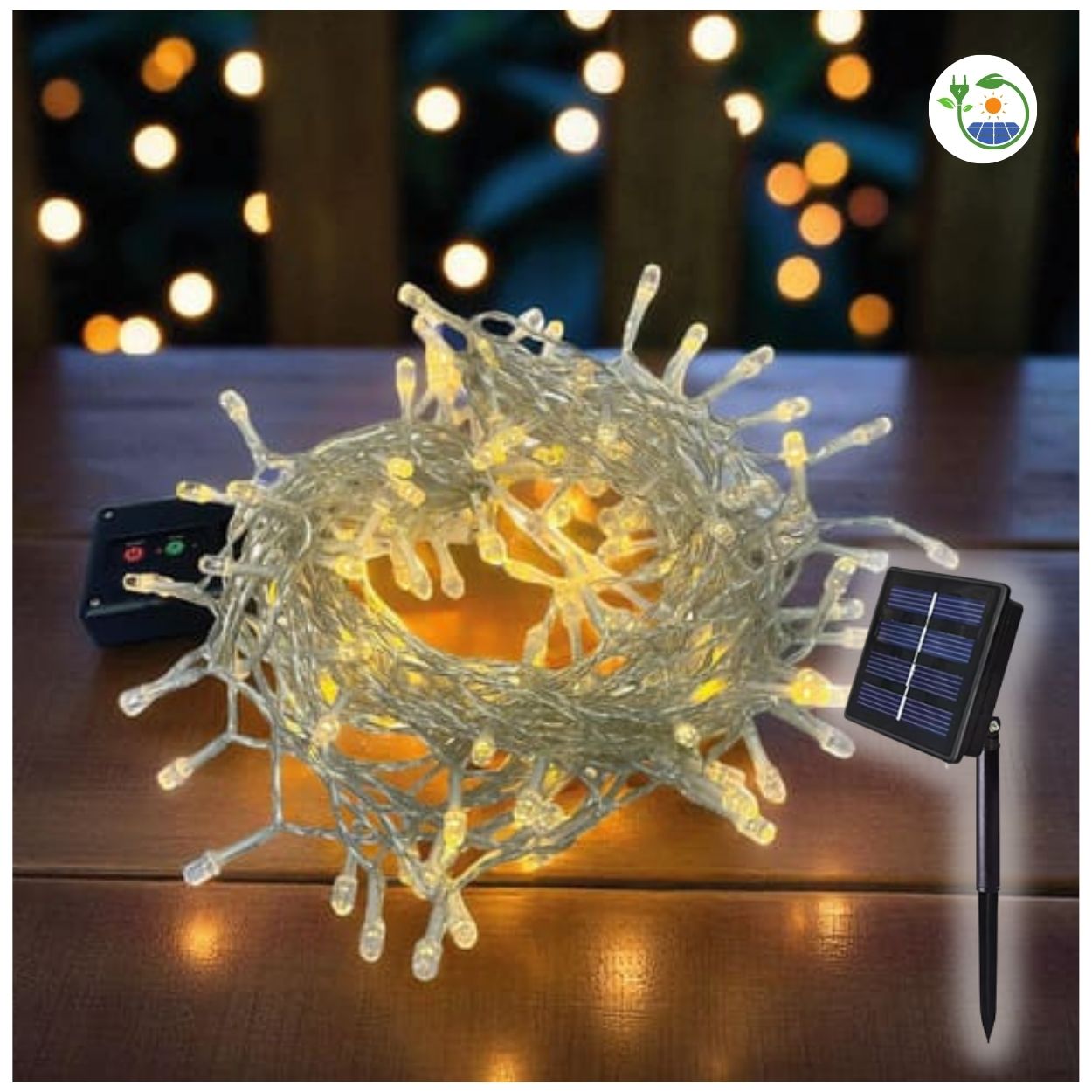 LUCES LED NAVIDEÑAS ÁMBAR CON PANEL SOLAR -18 MTS LUZ CÁLIDA - 1