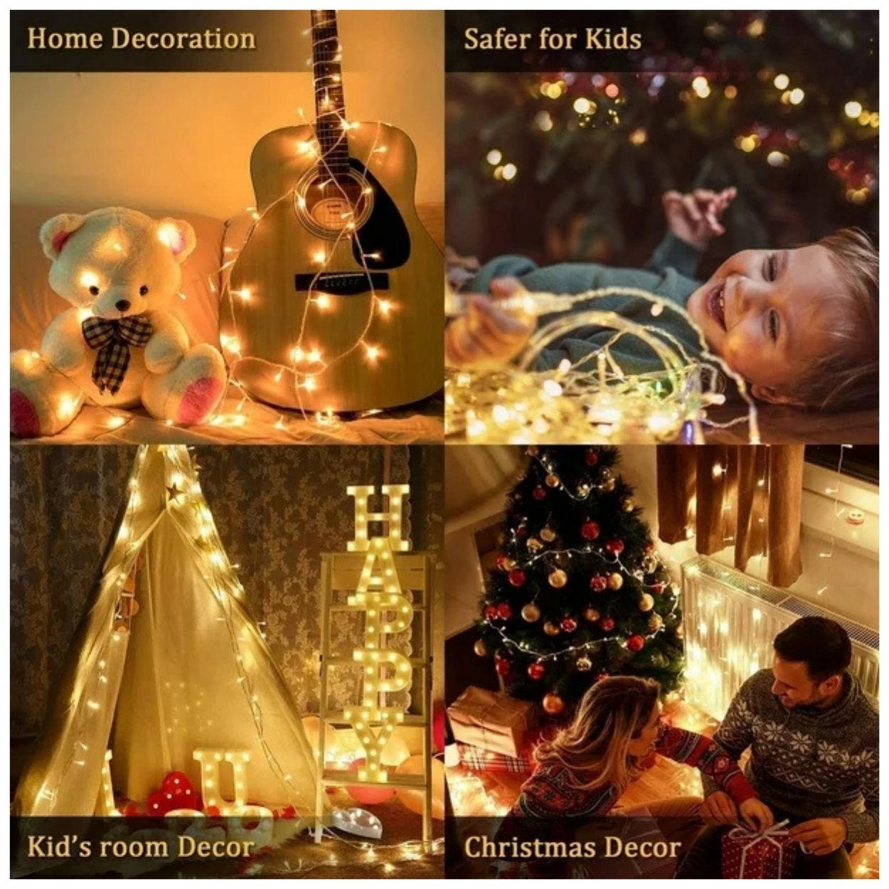 LUCES LED NAVIDEÑAS ÁMBAR CON PANEL SOLAR -18 MTS LUZ CÁLIDA - 6