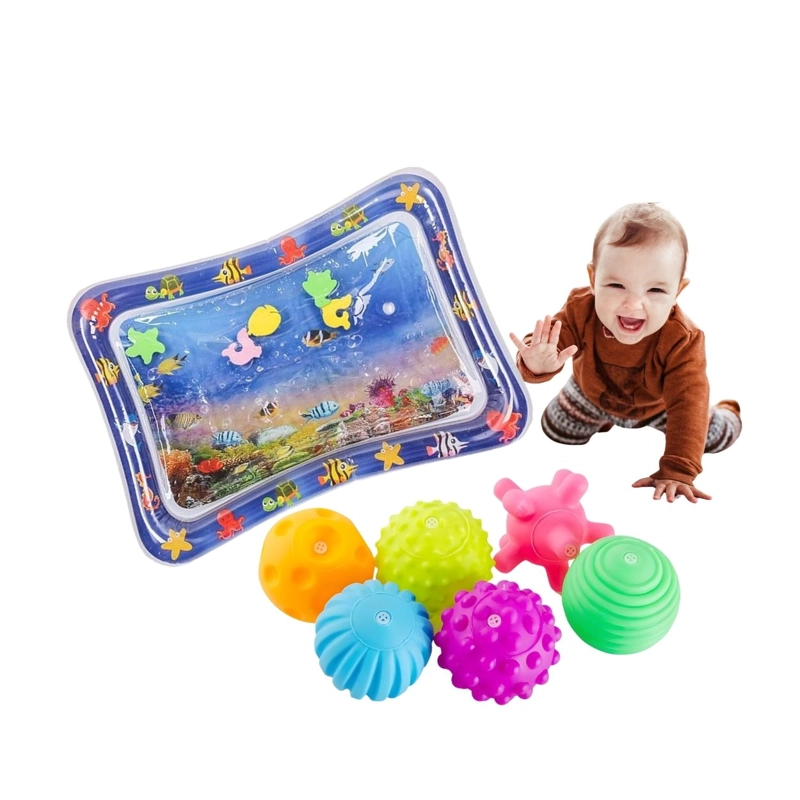 PACK SENSORIAL PARA BEBÉS ALFOMBRA DE AGUA RECTANGULAR + 6 PELOTAS TEXTURIZADAS - 1