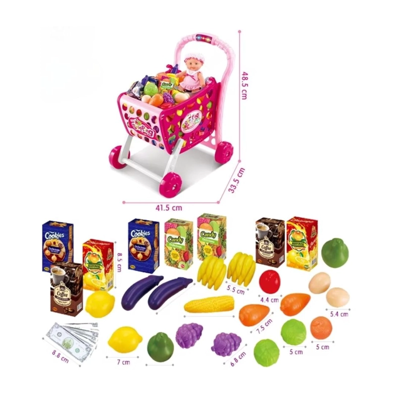 JUEGO DIDÁCTICO CARRITO MUSICAL DE COMPRAS CON ACCESORIOS - ROSADO - 4