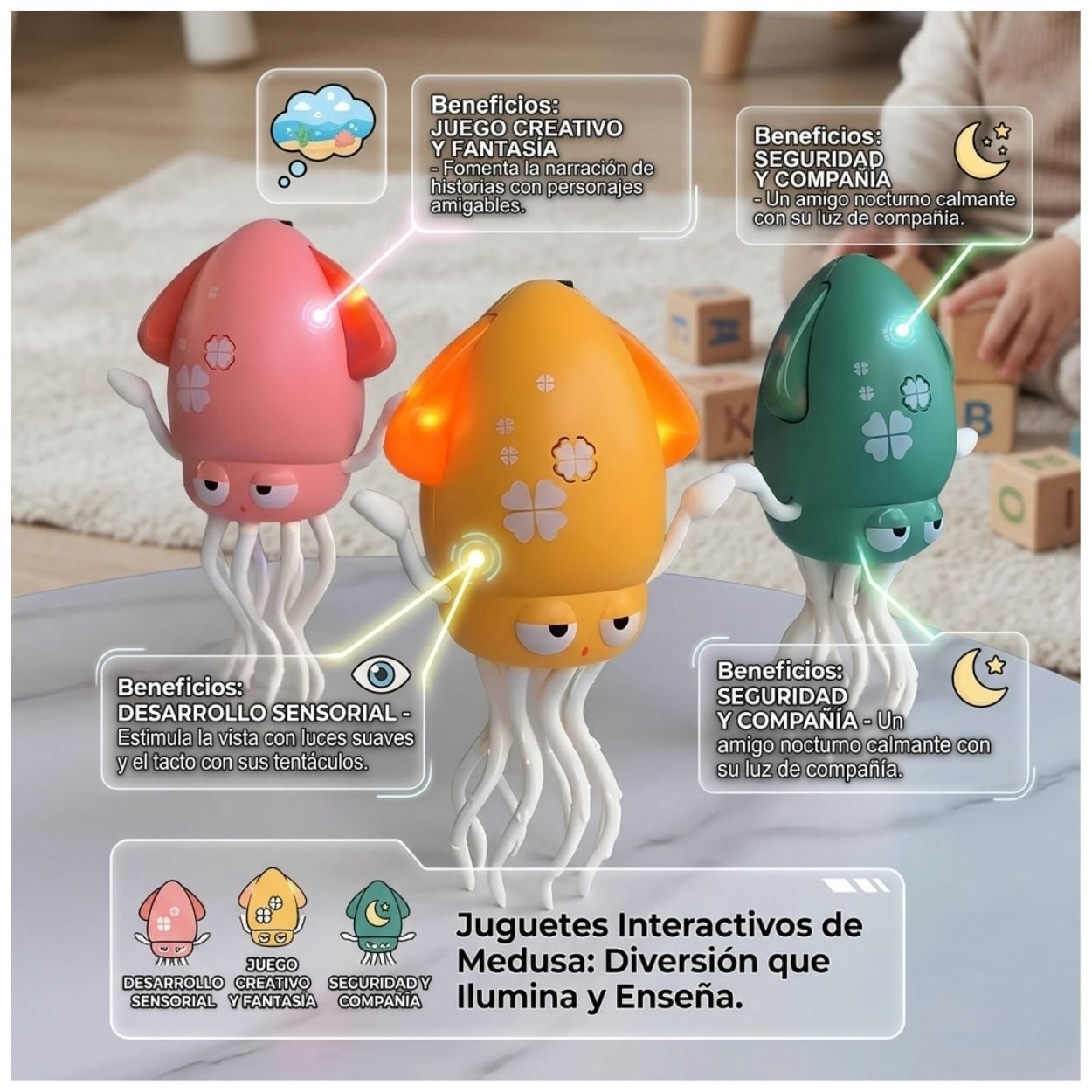 Pulpo Interactivo de Juguete con Movimiento Sonido y Carga USB para Bebés - 3