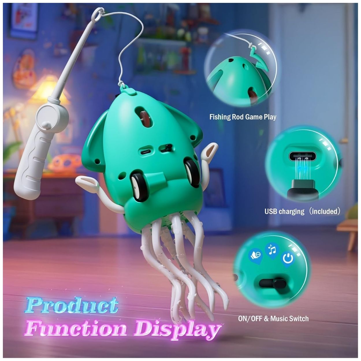 Pulpo Interactivo de Juguete con Movimiento Sonido y Carga USB para Bebés - 6
