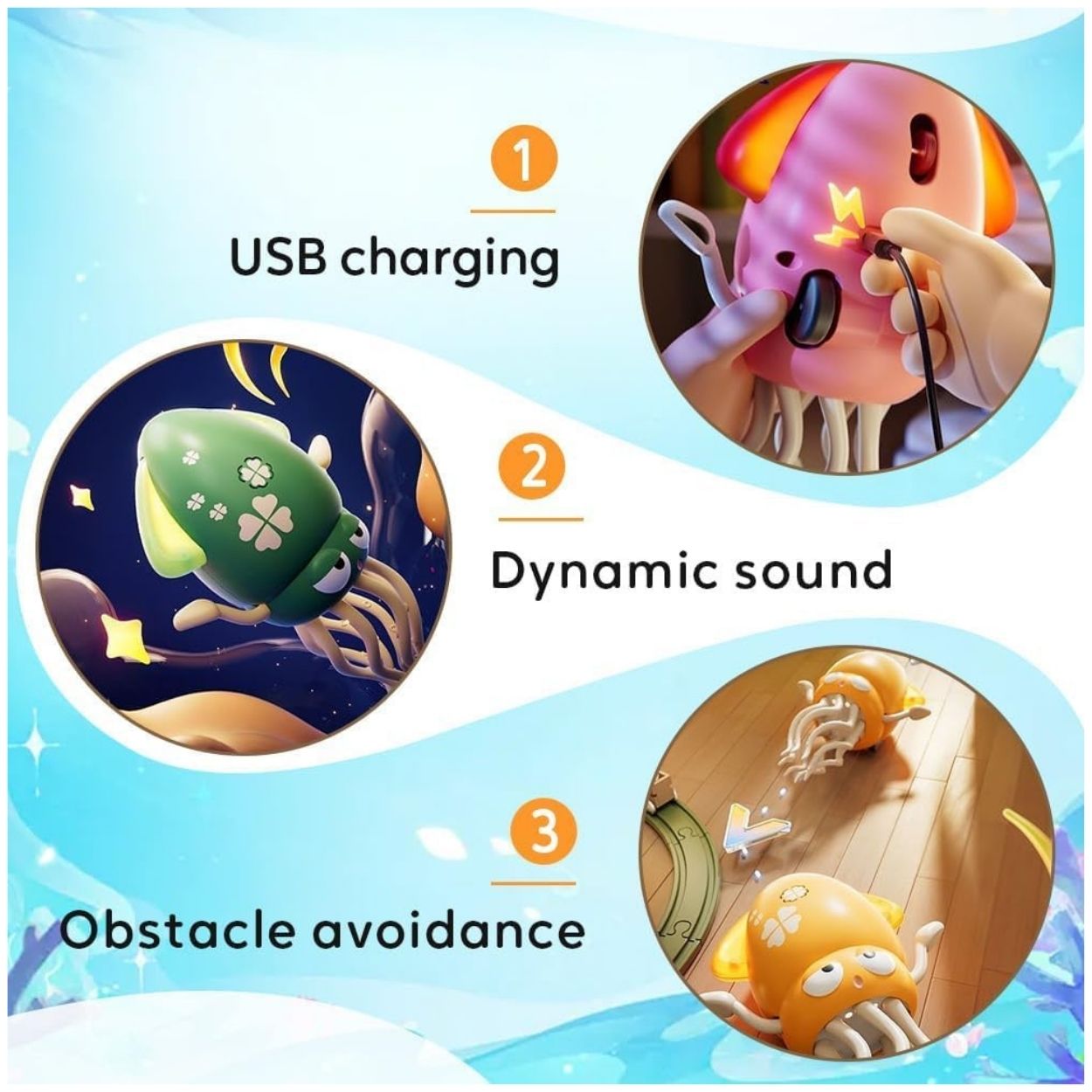 Pulpo Interactivo de Juguete con Movimiento Sonido y Carga USB para Bebés - 7