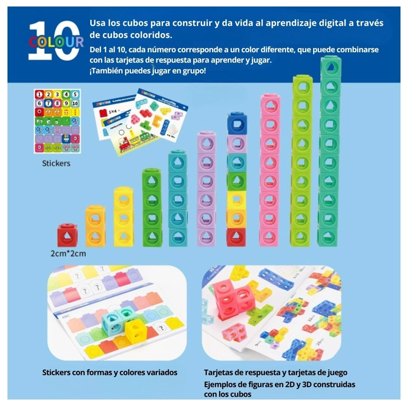 JUEGO DIDÁCTICO POLICUBOS MÁGICOS NUMÉRICOS CLASIFICACIÓN Y CONTEO PARA NIÑOS - 100PZS - 2