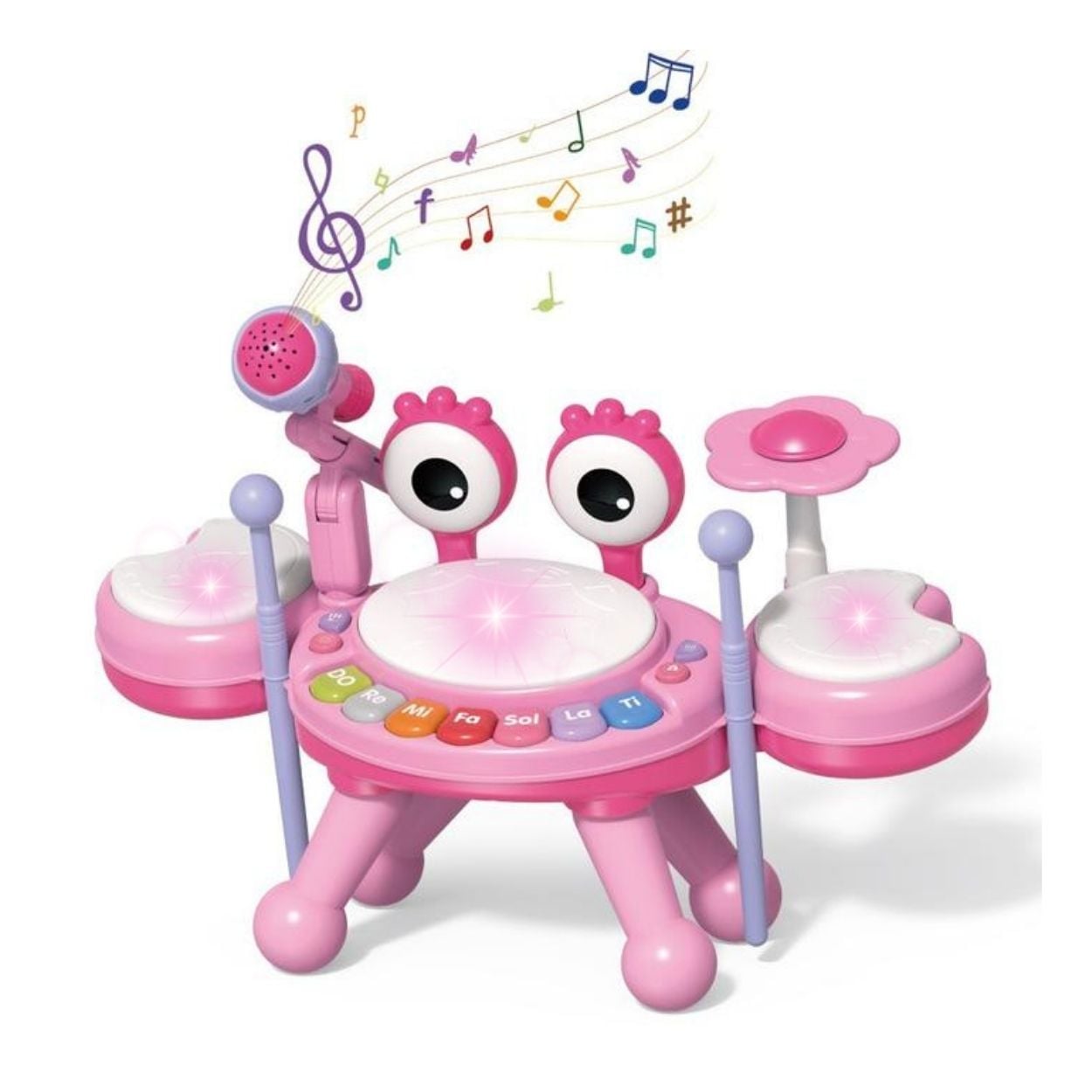 BATERÍA INTERACTIVA MUSICAL CANGREJO ROSADO 3 EN 1 CON PIANO Y MICRÓFONO - 1