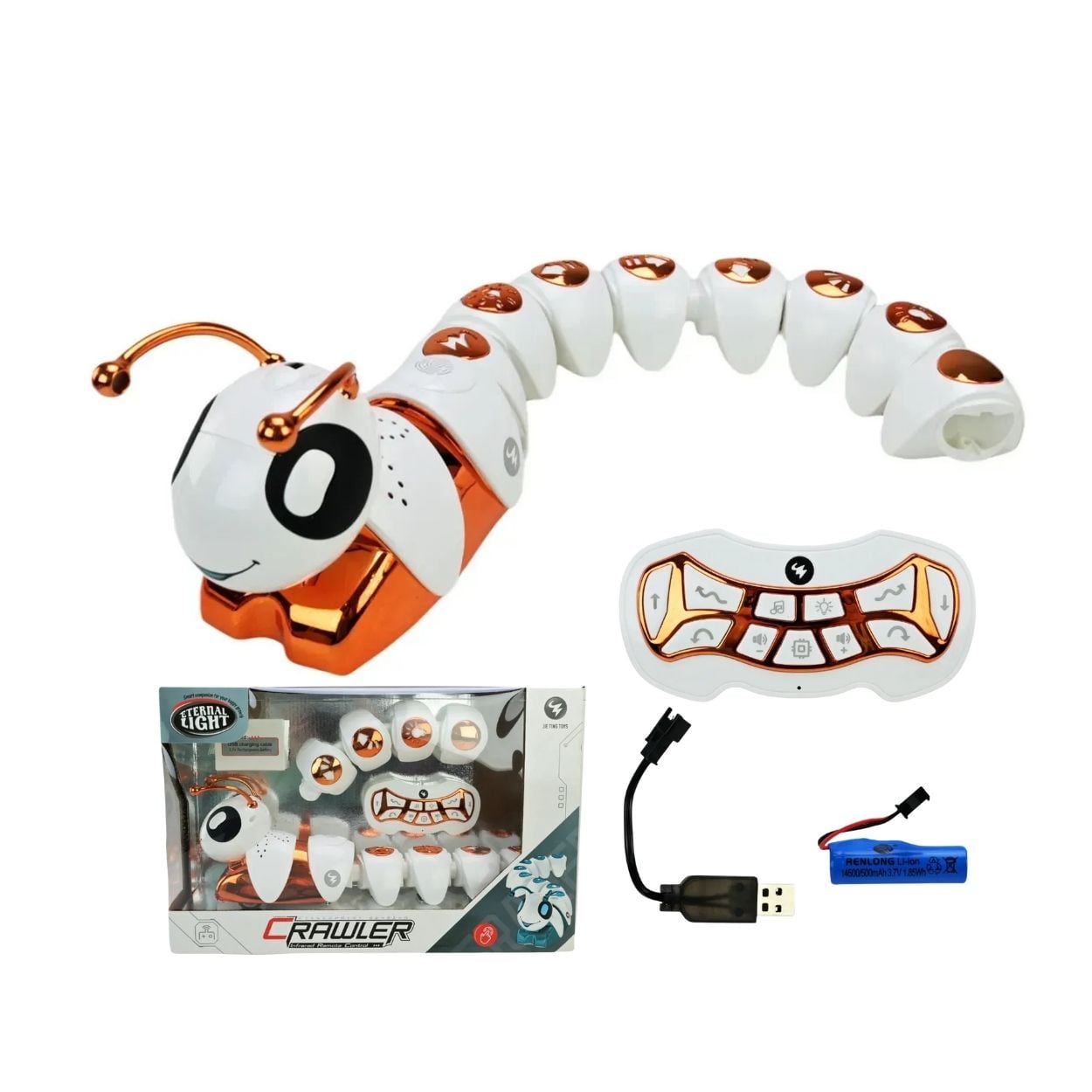JUGUETE EDUCATIVO ORUGA ROBOT INTERACTIVO NARANJA CON SENSOR,  CONTROL REMOTO  Y LUCES - 1