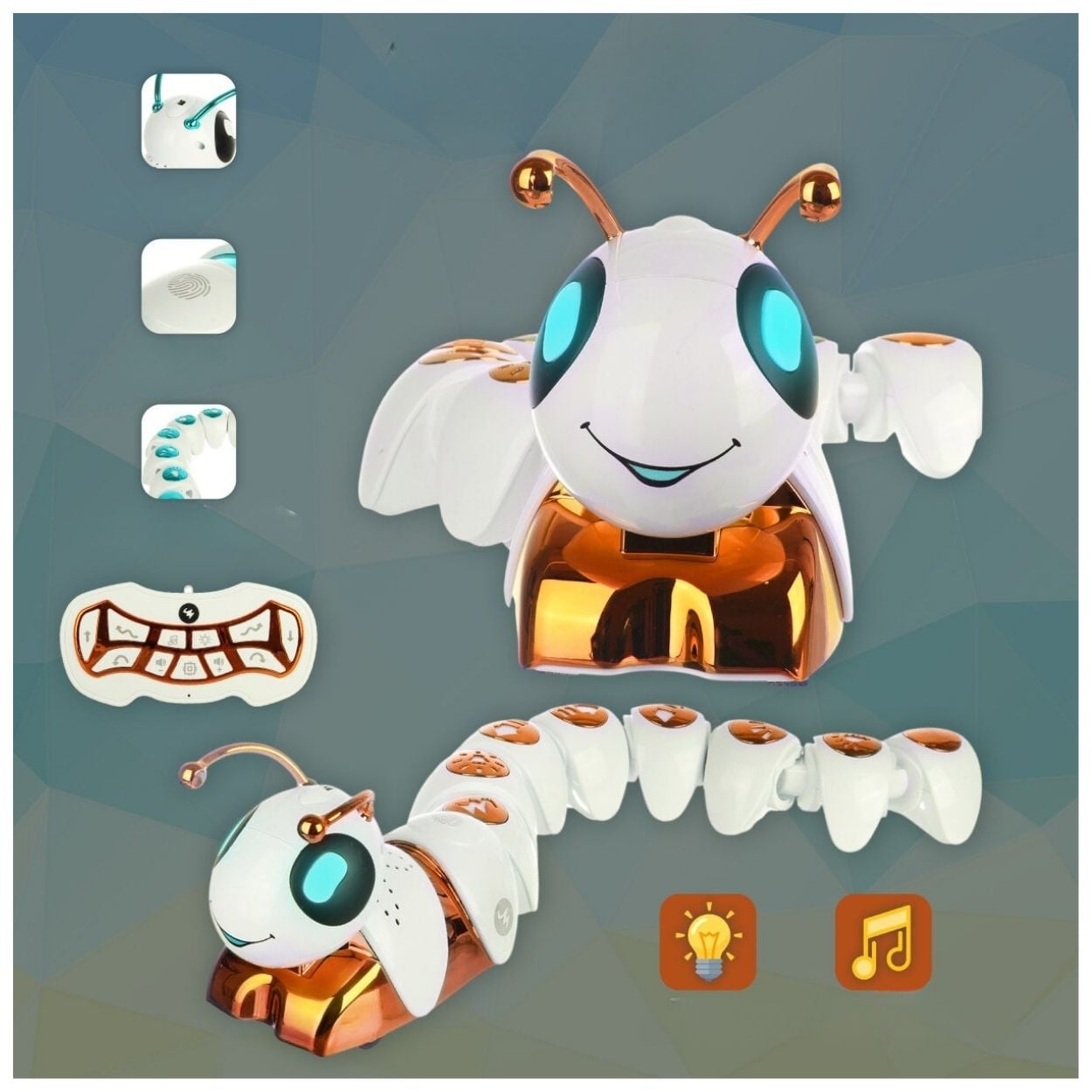 JUGUETE EDUCATIVO ORUGA ROBOT INTERACTIVO NARANJA CON SENSOR,  CONTROL REMOTO  Y LUCES - 2