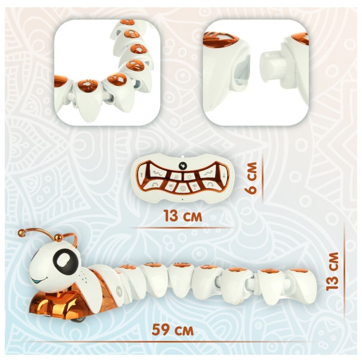 JUGUETE EDUCATIVO ORUGA ROBOT INTERACTIVO NARANJA CON SENSOR,  CONTROL REMOTO  Y LUCES - 3