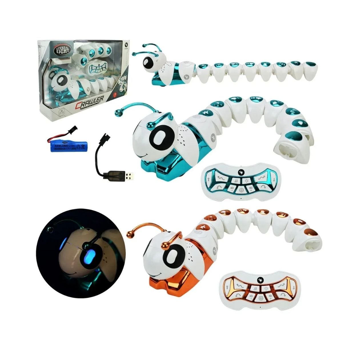 JUGUETE EDUCATIVO ORUGA ROBOT INTERACTIVO NARANJA CON SENSOR,  CONTROL REMOTO  Y LUCES - 4