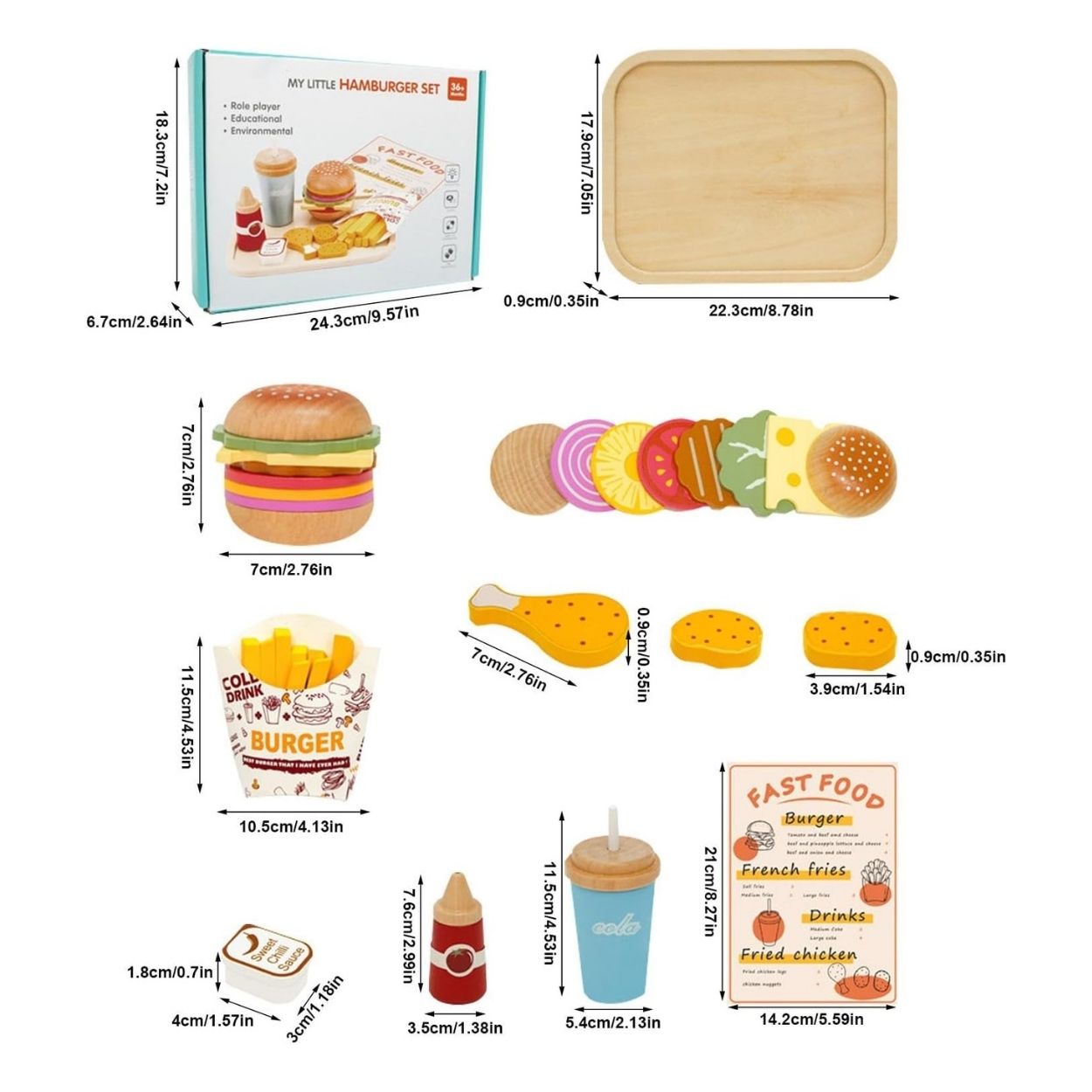 JUEGO DE HAMBURGUESAS Y COMIDA RÁPIDA REALISTA DE MADERA PARA NIÑOS - 4