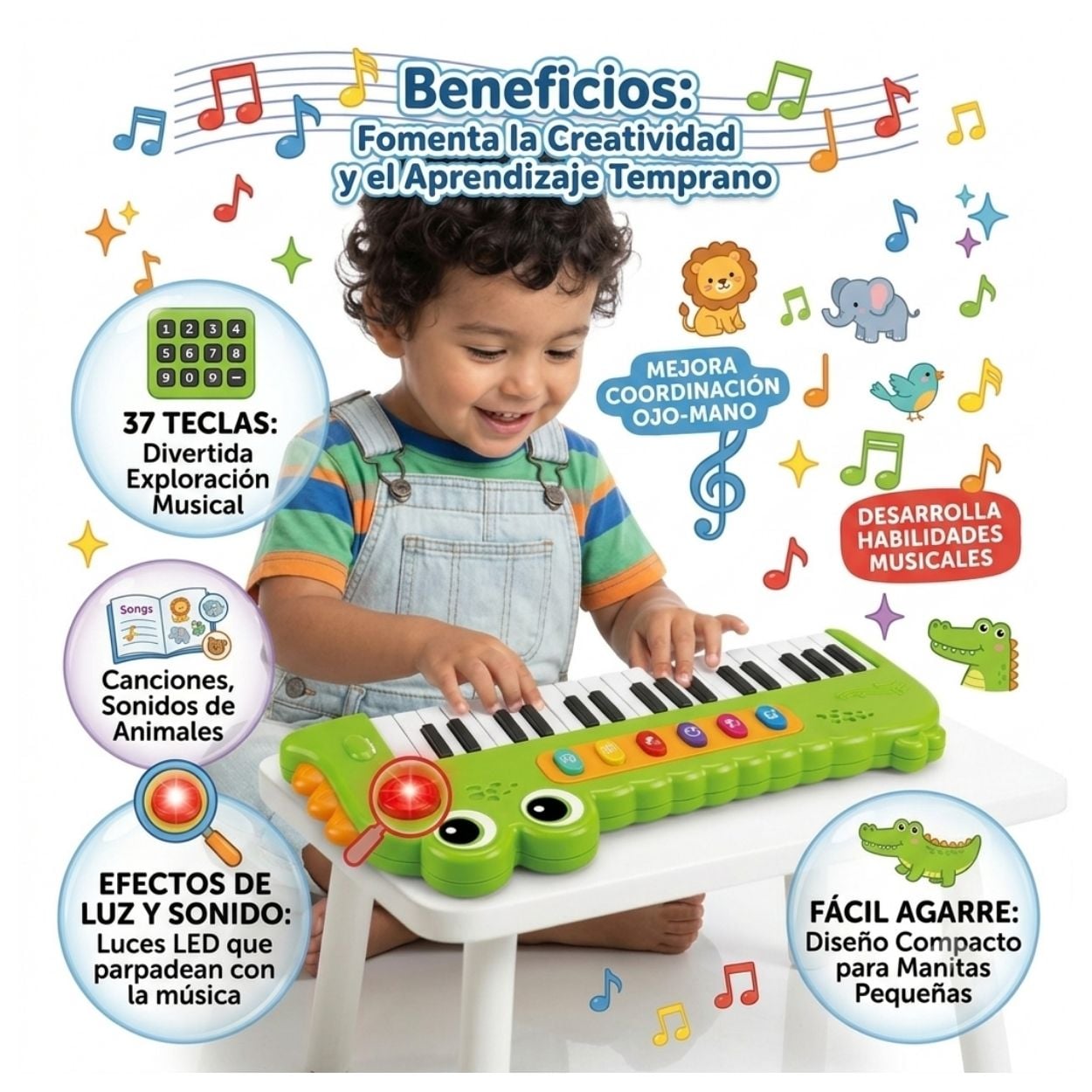 COCODRILO PIANO ELECTRÓNICO INFANTIL GRANDE - 37 TECLAS - 2
