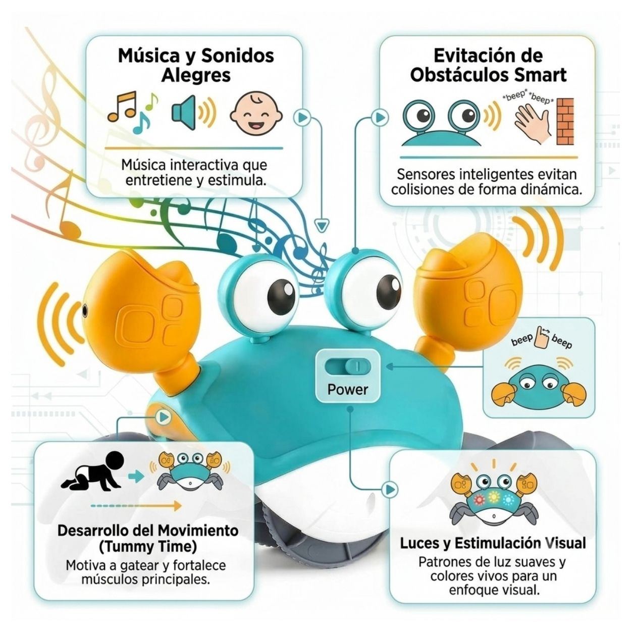 Cangrejo Musical Recargable con Luces y Sensor de Movimiento para Bebés - 2