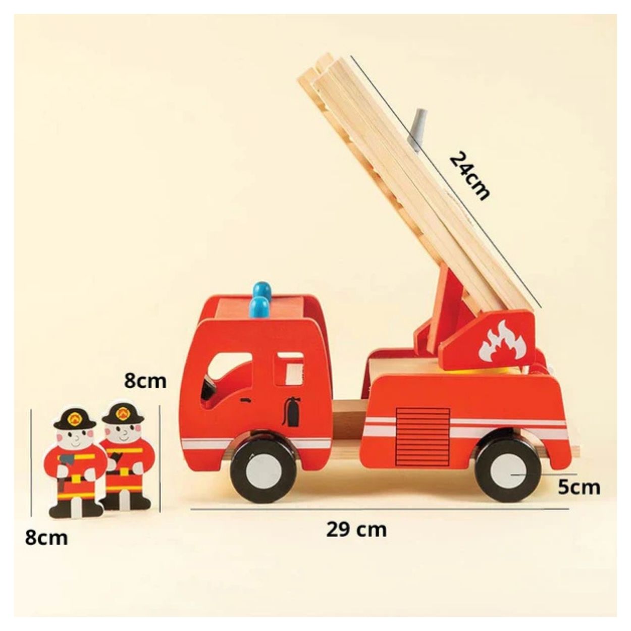 CAMIÓN DE BOMBEROS DE MADERA CON ESCALERA Y FIGURAS - 4