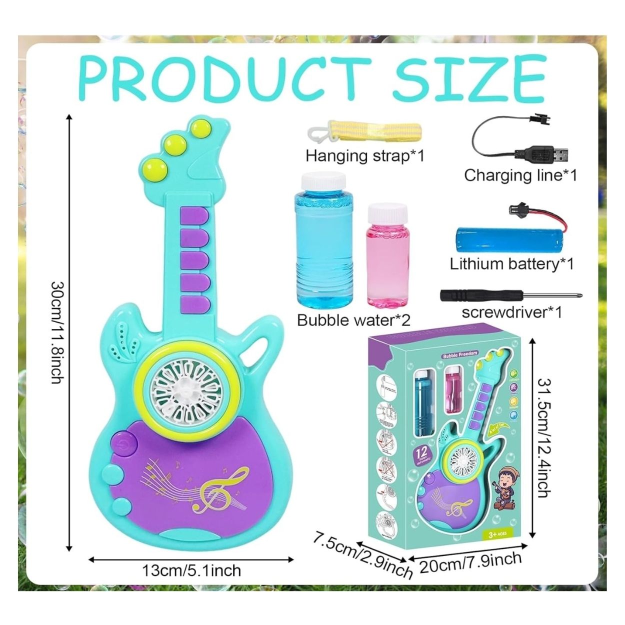 GUITARRA BURBUJERO MUSICAL RECARGABLE CON LUCES COLOR VERDE - JUGUETE INTERACTIVO - 2