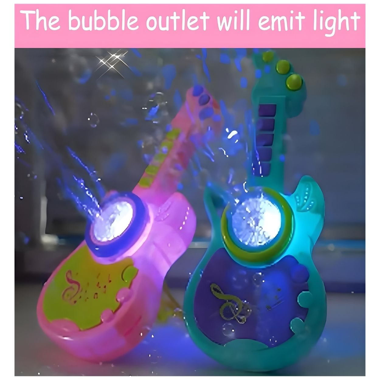 GUITARRA BURBUJERO MUSICAL RECARGABLE CON LUCES COLOR ROSADO - JUGUETE INTERACTIVO - 4