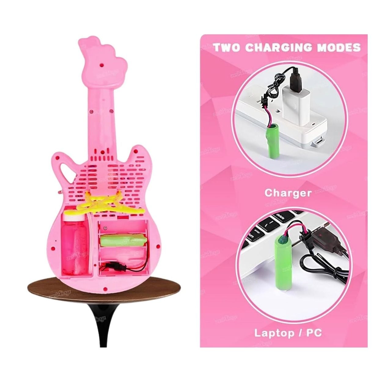 GUITARRA BURBUJERO MUSICAL RECARGABLE CON LUCES COLOR ROSADO - JUGUETE INTERACTIVO - 5