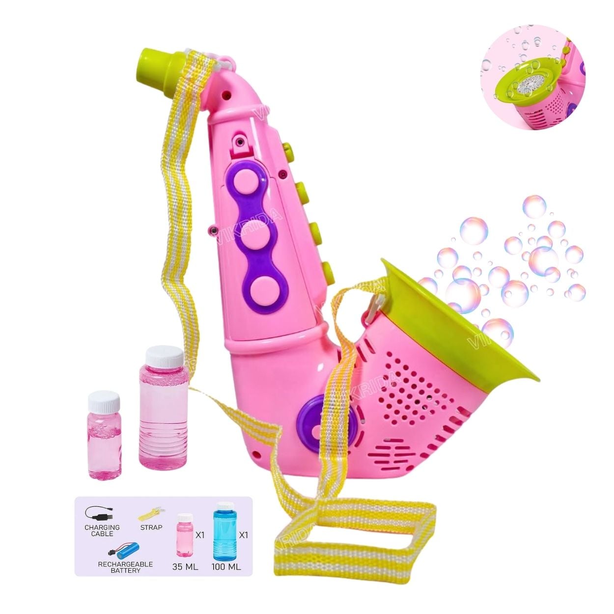 SAXOFÓN BURBUJERO MUSICAL RECARGABLE CON LUCES COLOR ROSADO - JUGUETE INTERACTIVO - 1