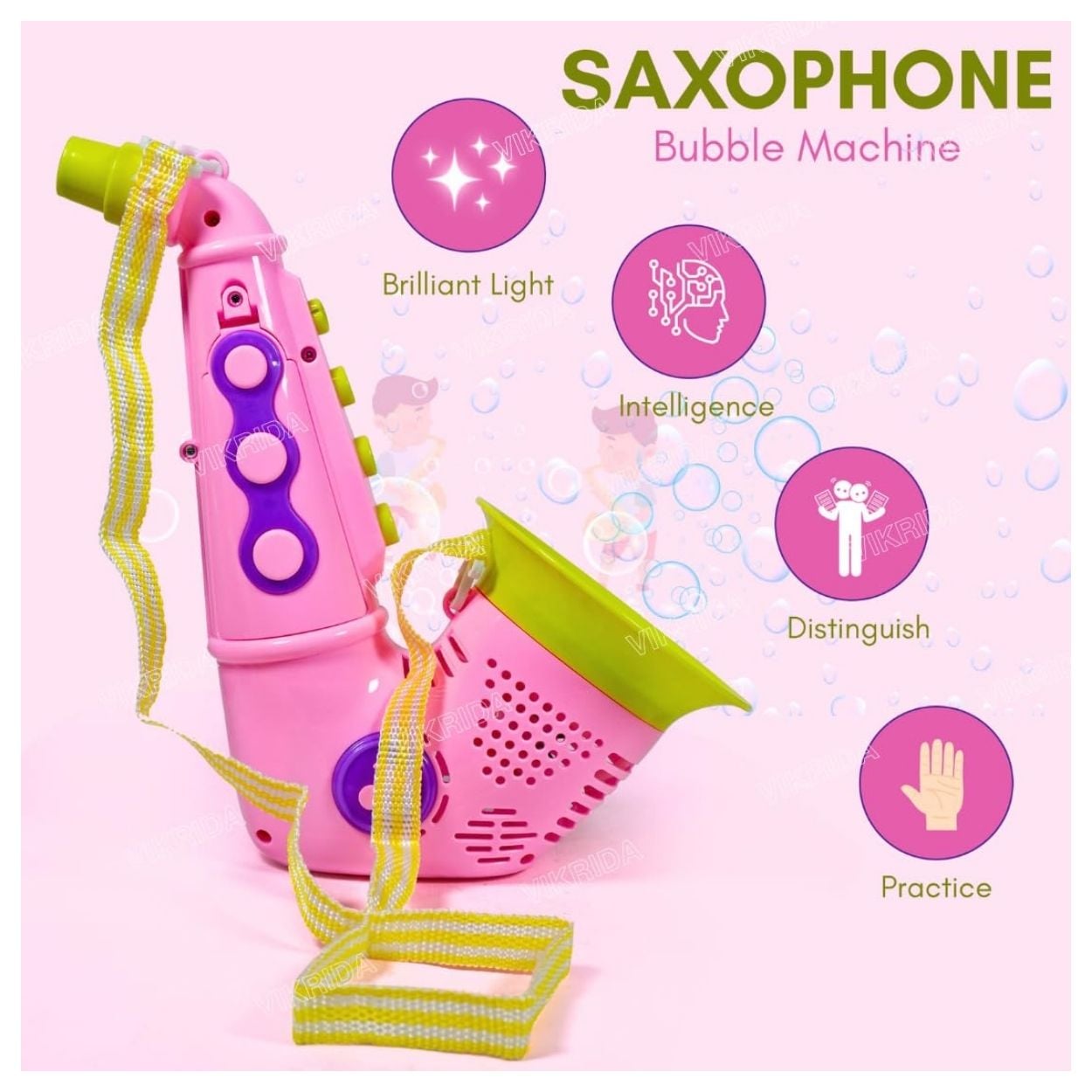 SAXOFÓN BURBUJERO MUSICAL RECARGABLE CON LUCES COLOR ROSADO - JUGUETE INTERACTIVO - 2
