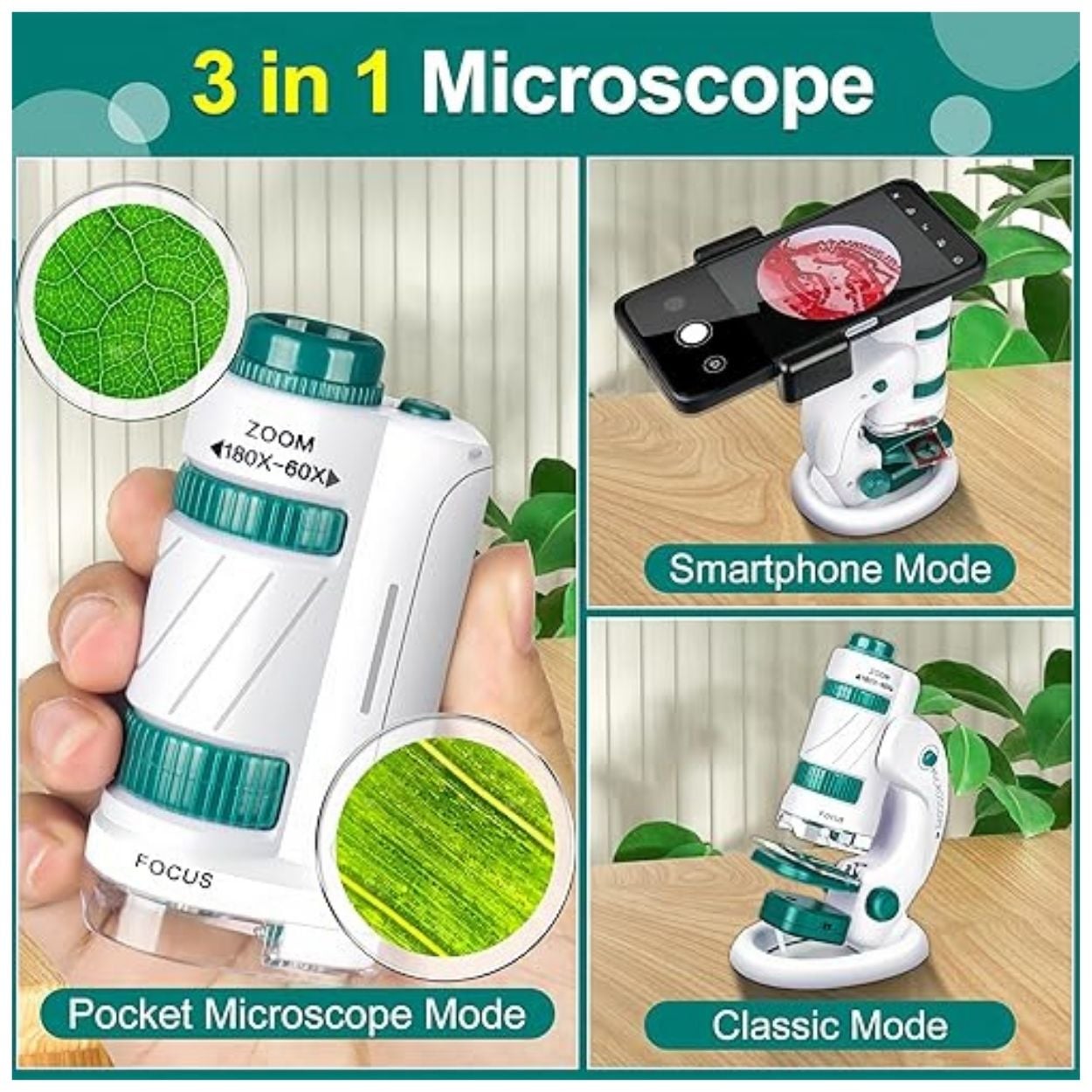 MICROSCOPIO PORTÁTIL INFANTIL KIT STEM PRO - ZOOM 180X + 12 MUESTRAS REALES - 2