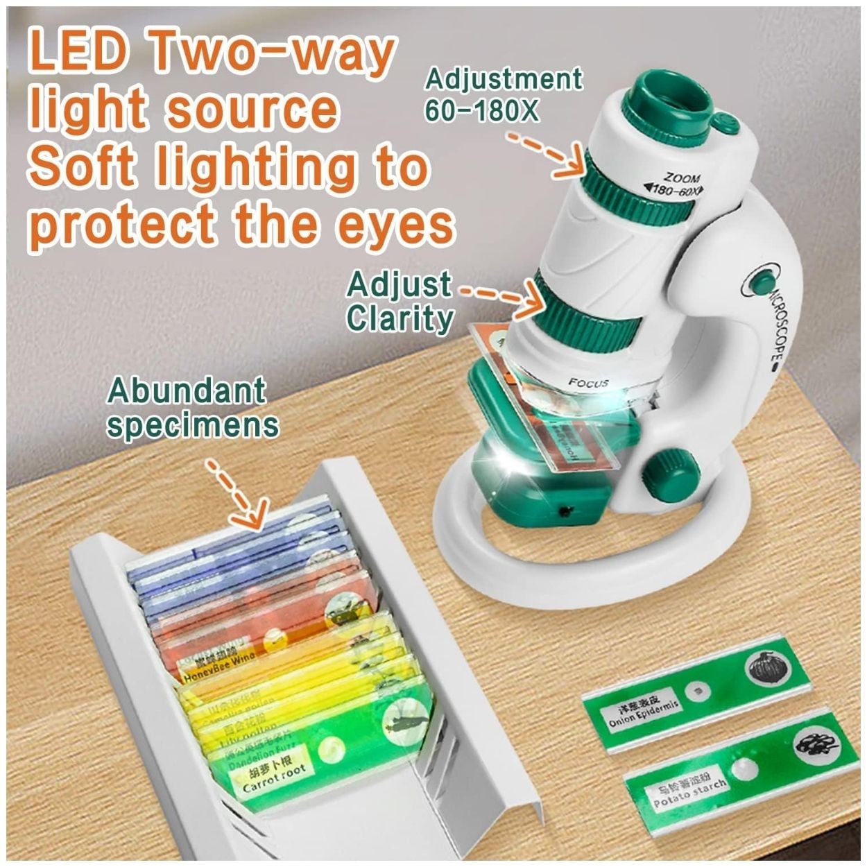 MICROSCOPIO PORTÁTIL INFANTIL KIT STEM PRO - ZOOM 180X + 12 MUESTRAS REALES - 3