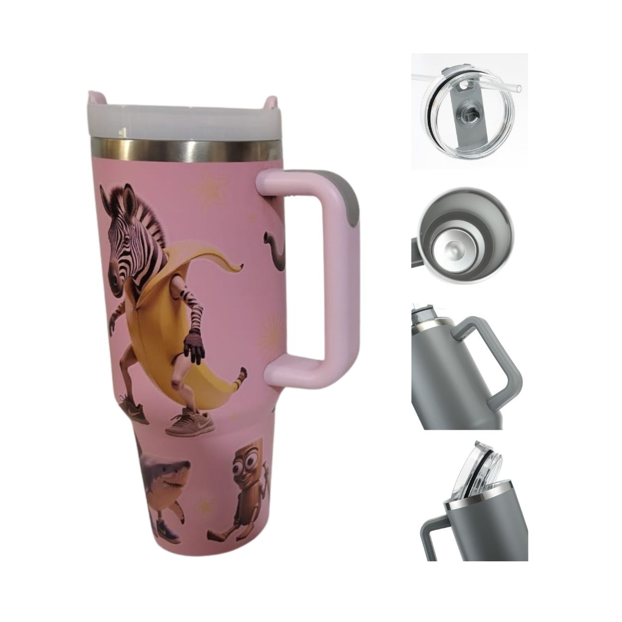 VASO TÉRMICO 40OZ DISEÑO BRAINROT MEME TRALALERO 1200ML CON ASA Y SORBETE - 1