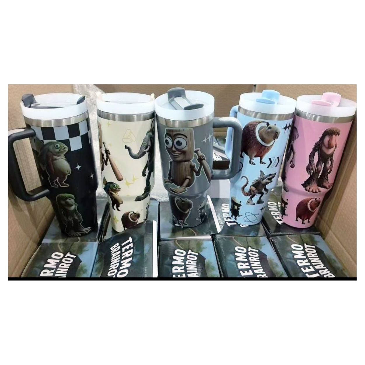 VASO TÉRMICO 40OZ DISEÑO BRAINROT MEME TRALALERO 1200ML CON ASA Y SORBETE - 4