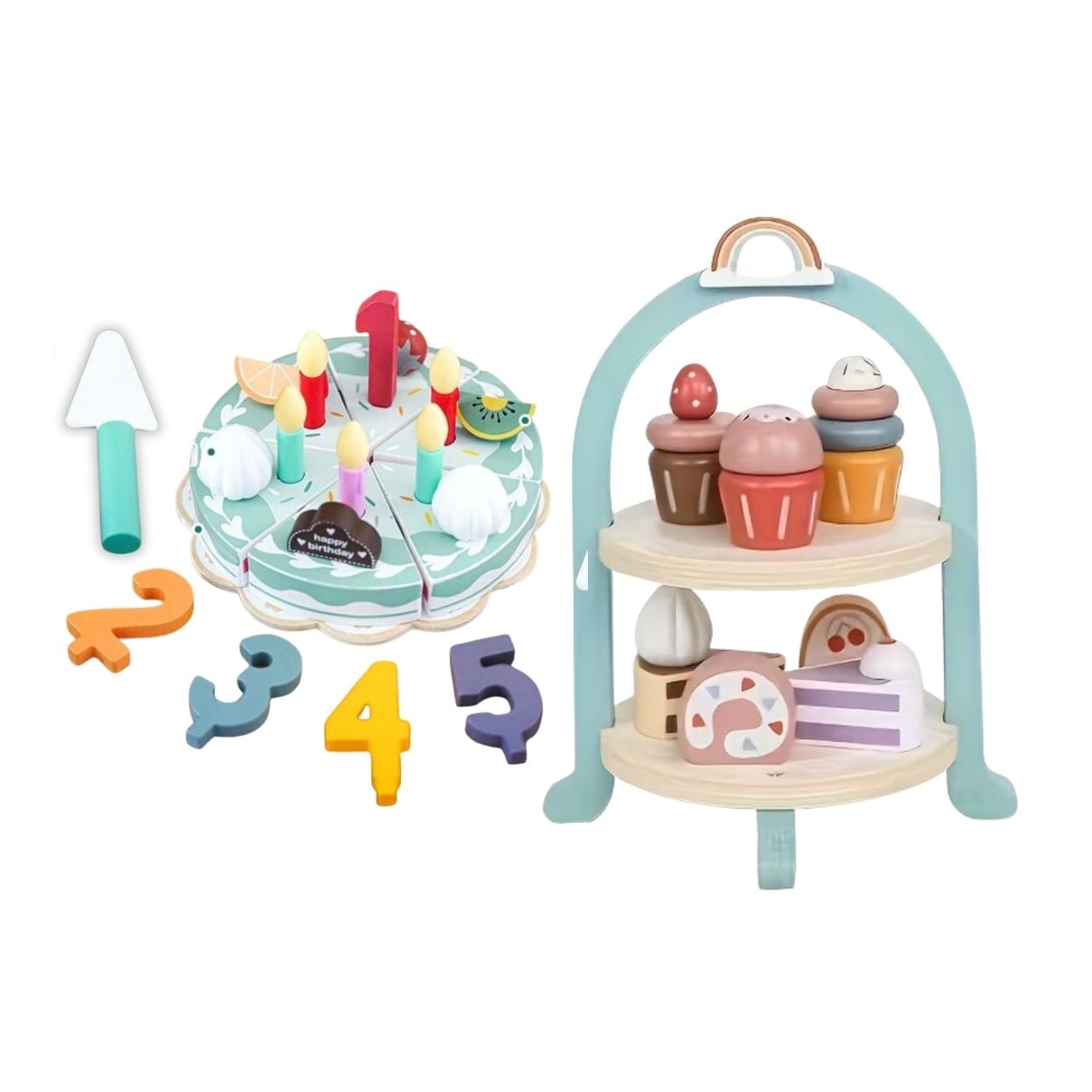 TORTA DE CUMPLEAÑOS Y SOPORTE PARA POSTRES - JUGUETE MONTESSORI 2EN1 - 1