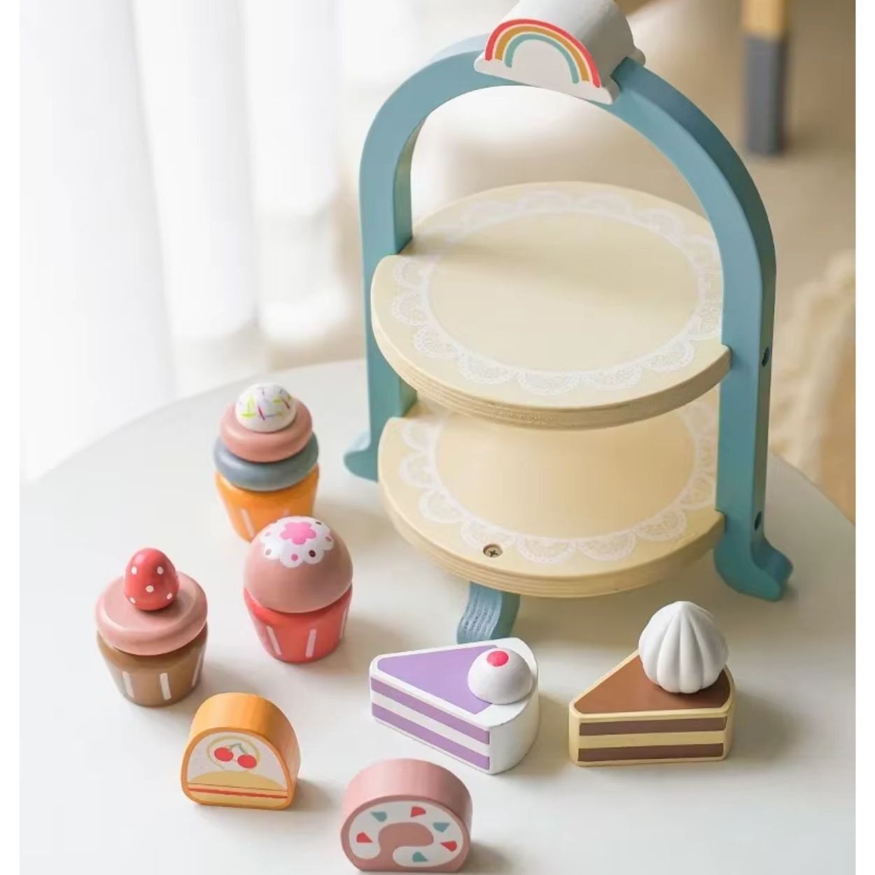 TORTA DE CUMPLEAÑOS Y SOPORTE PARA POSTRES - JUGUETE MONTESSORI 2EN1 - 5