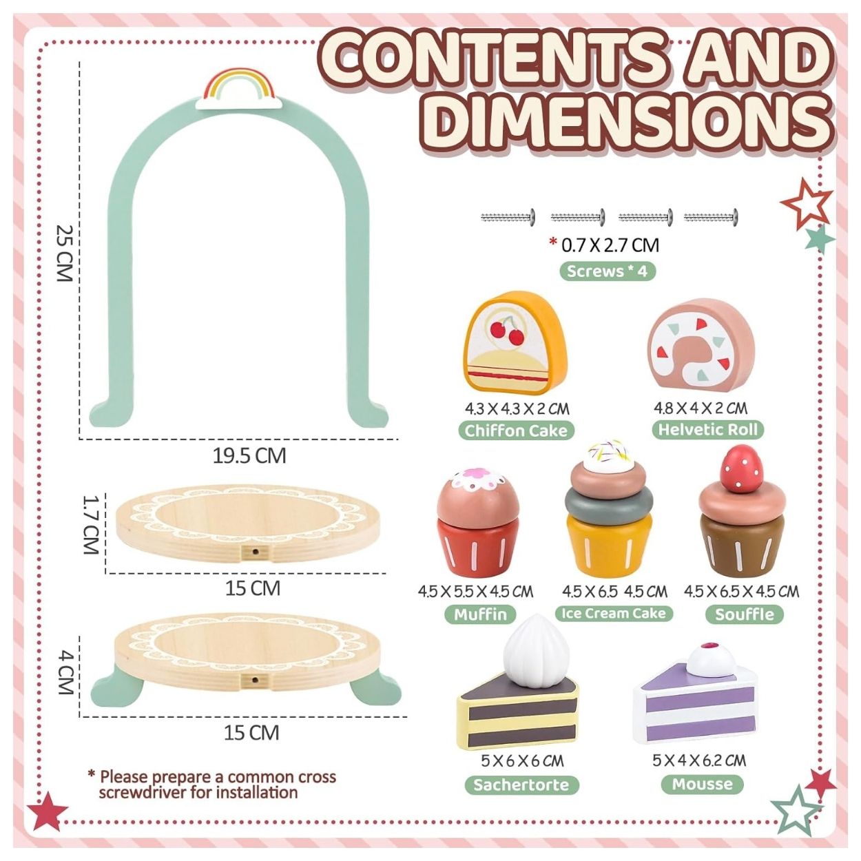 TORTA DE CUMPLEAÑOS Y SOPORTE PARA POSTRES - JUGUETE MONTESSORI 2EN1 - 6