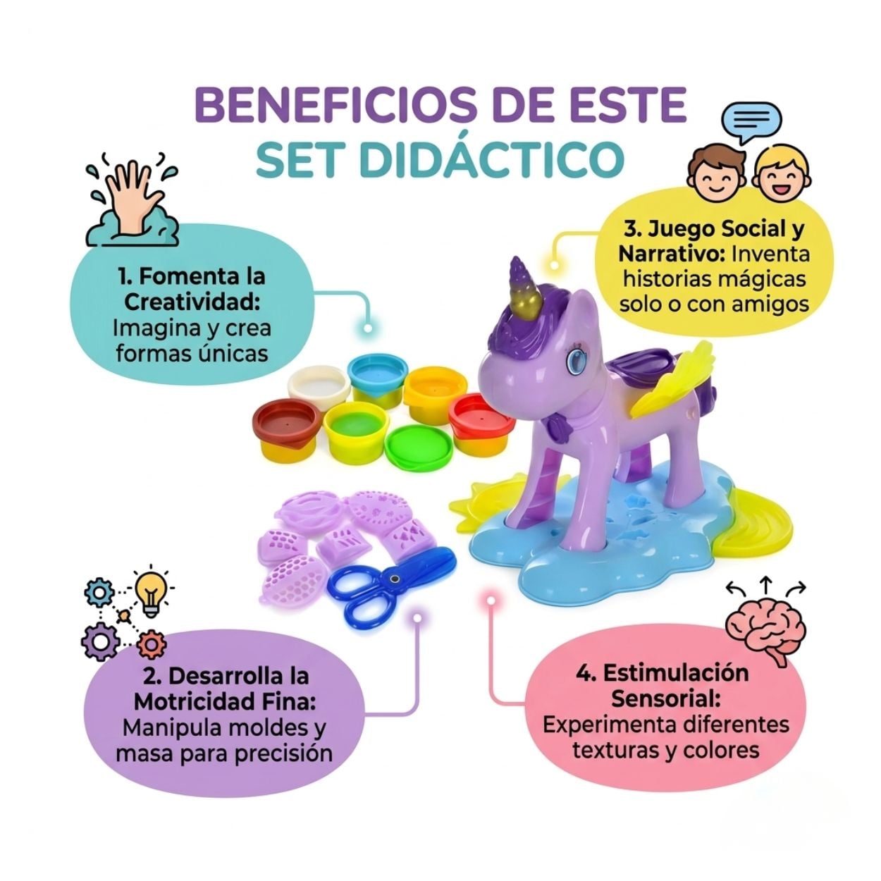 UNICORNIO MÁGICO CON PLASTILINA Y MOLDES - JUGUETE DIDÁCTICO PARA NIÑOS - 5