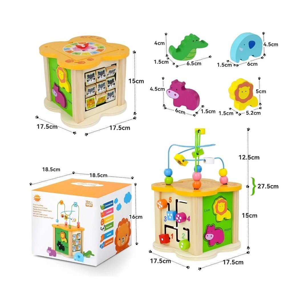 JUGUETE MONTESSORI CUBO DE ACTIVIDADES DE MADERA TEMÁTICA SELVA 5 EN 1 PARA BEBÉS - 2