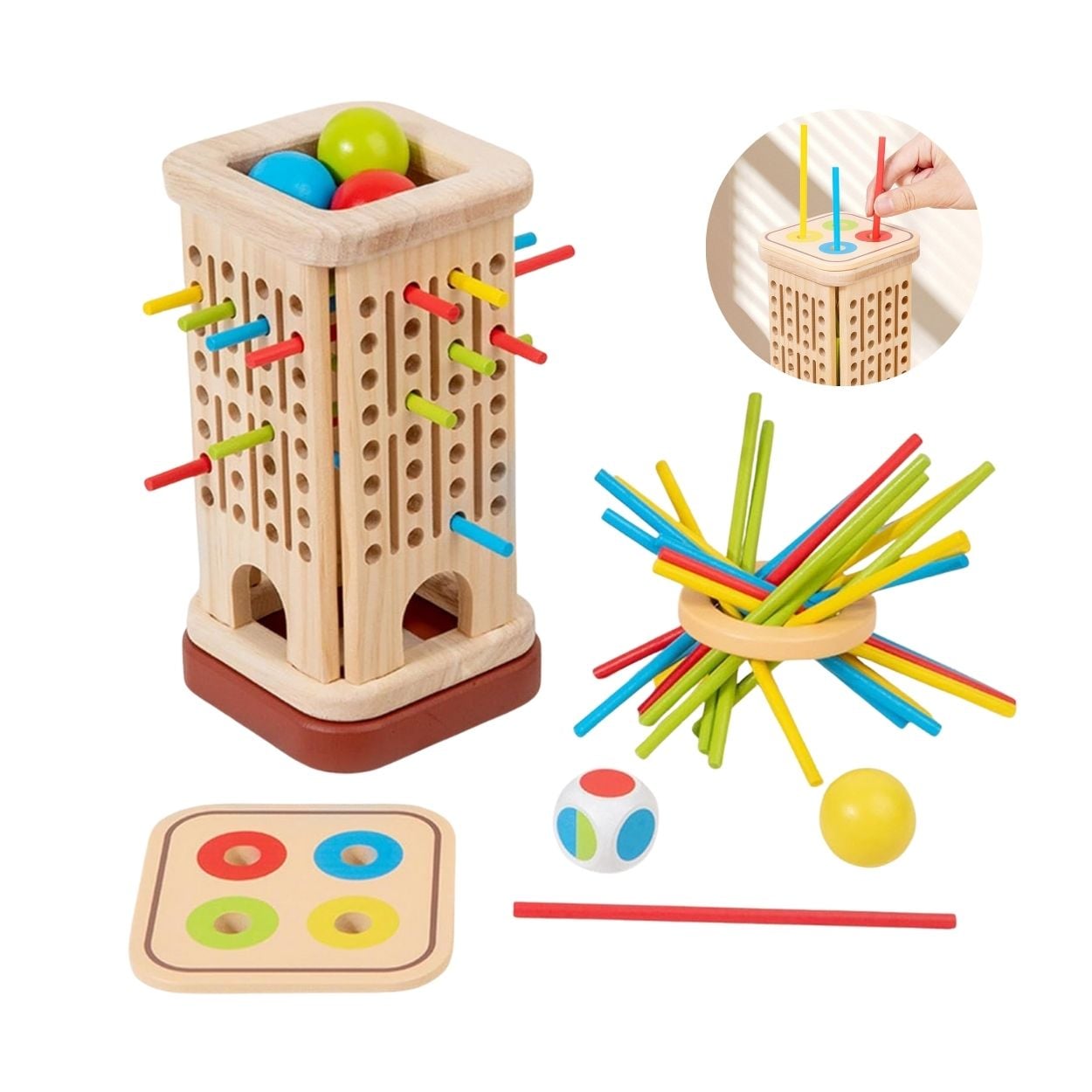 JUEGO DE HABILIDAD MENTAL TORRE DE PALITOS MONTESSORI DE MADERA - 1