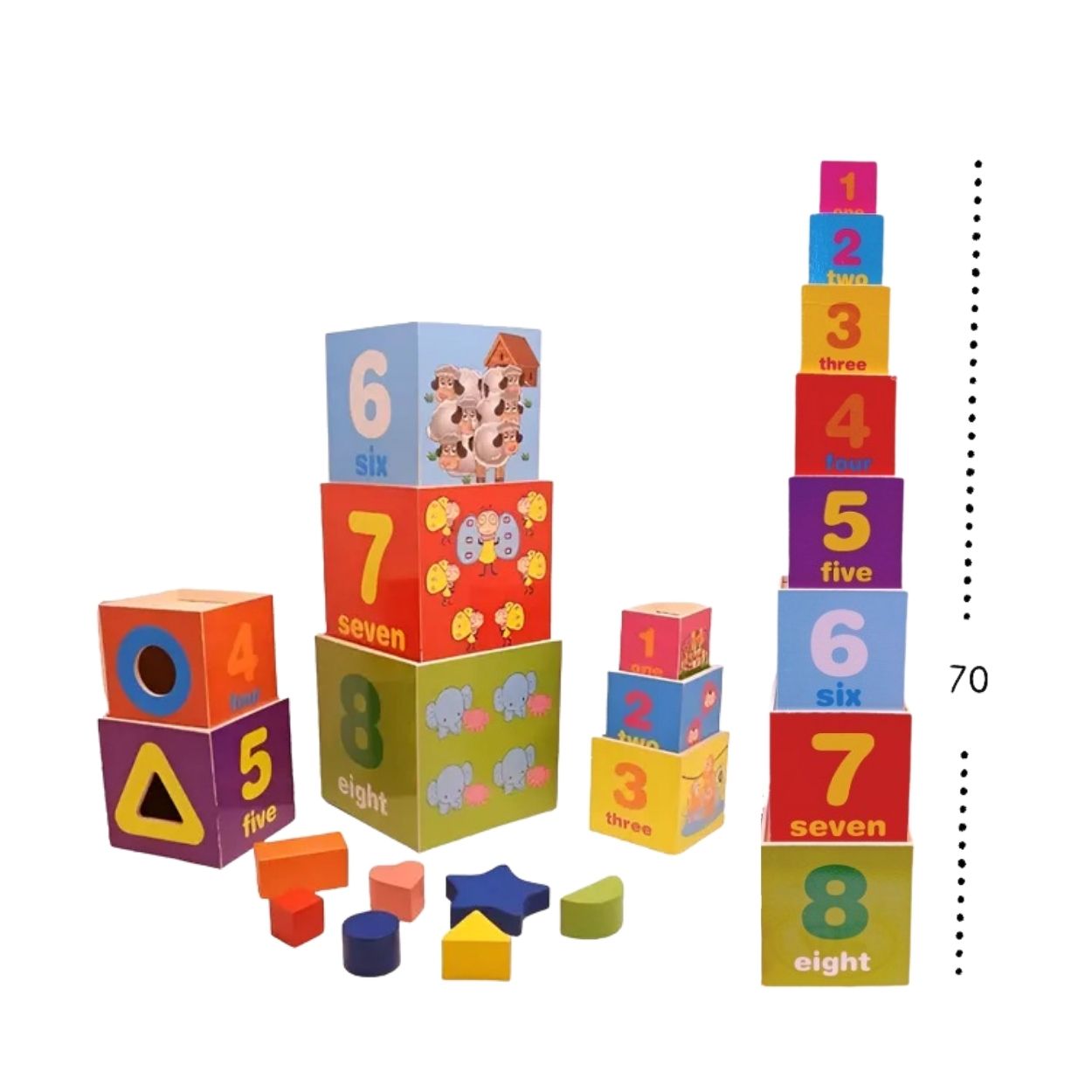 CUBOS DIDÁCTICOS DE MADERA PARA BEBÉS SET DE 8 BLOQUES APILABLES Y ENCAJABLES - 4