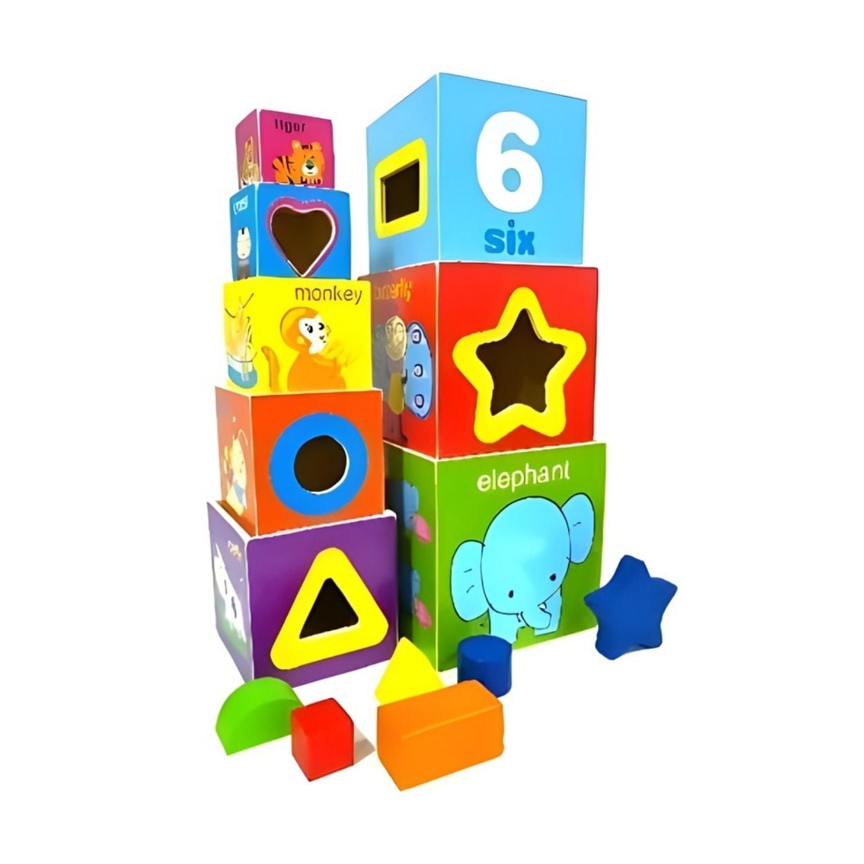 CUBOS DIDÁCTICOS DE MADERA PARA BEBÉS SET DE 8 BLOQUES APILABLES Y ENCAJABLES - 5