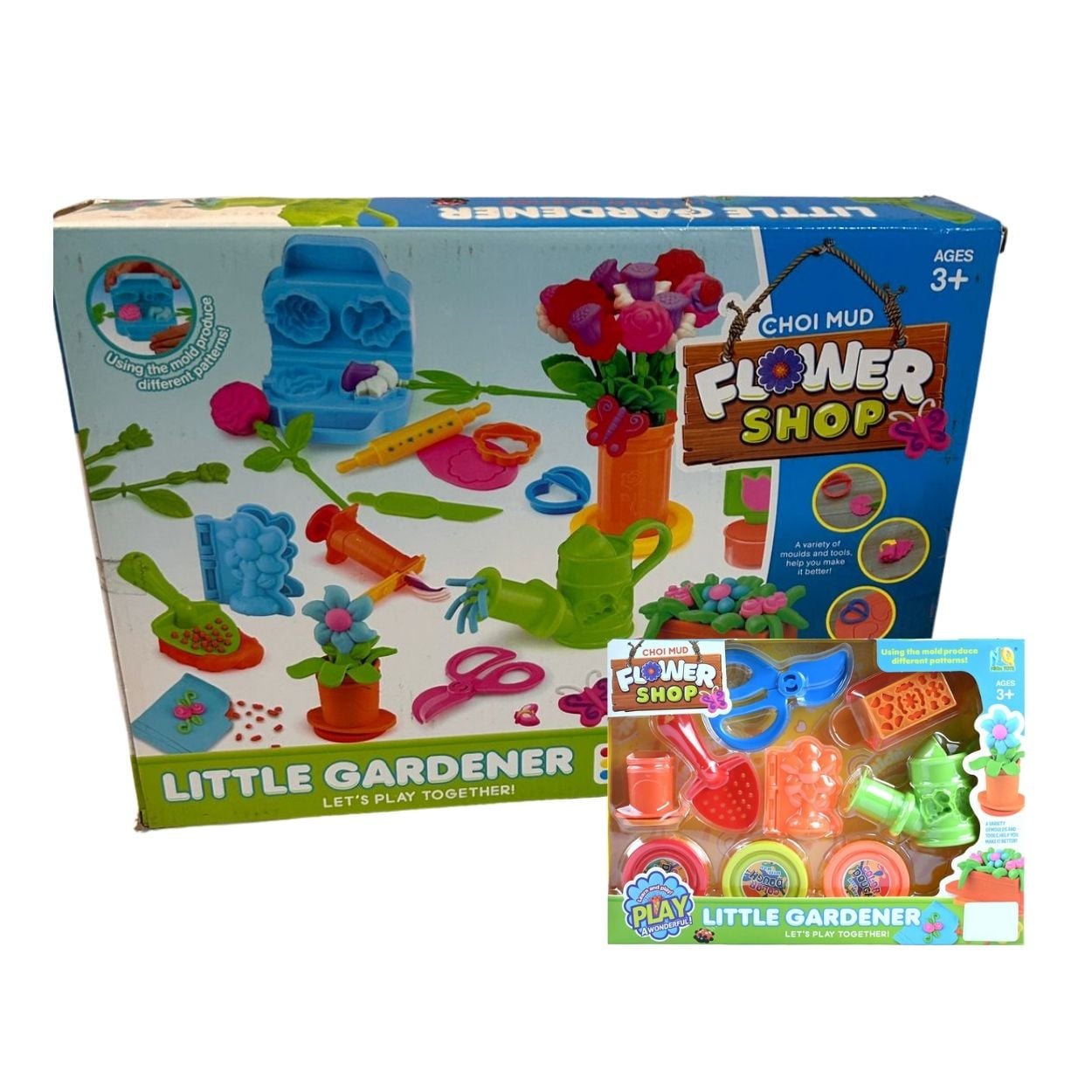 KIT INFANTIL JARDÍN DE FLORES CON HERRAMIENTAS Y PLASTILINAS DE COLORES - 1