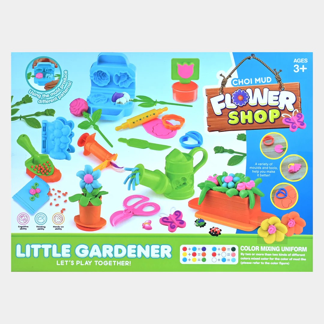 KIT INFANTIL JARDÍN DE FLORES CON HERRAMIENTAS Y PLASTILINAS DE COLORES - 2