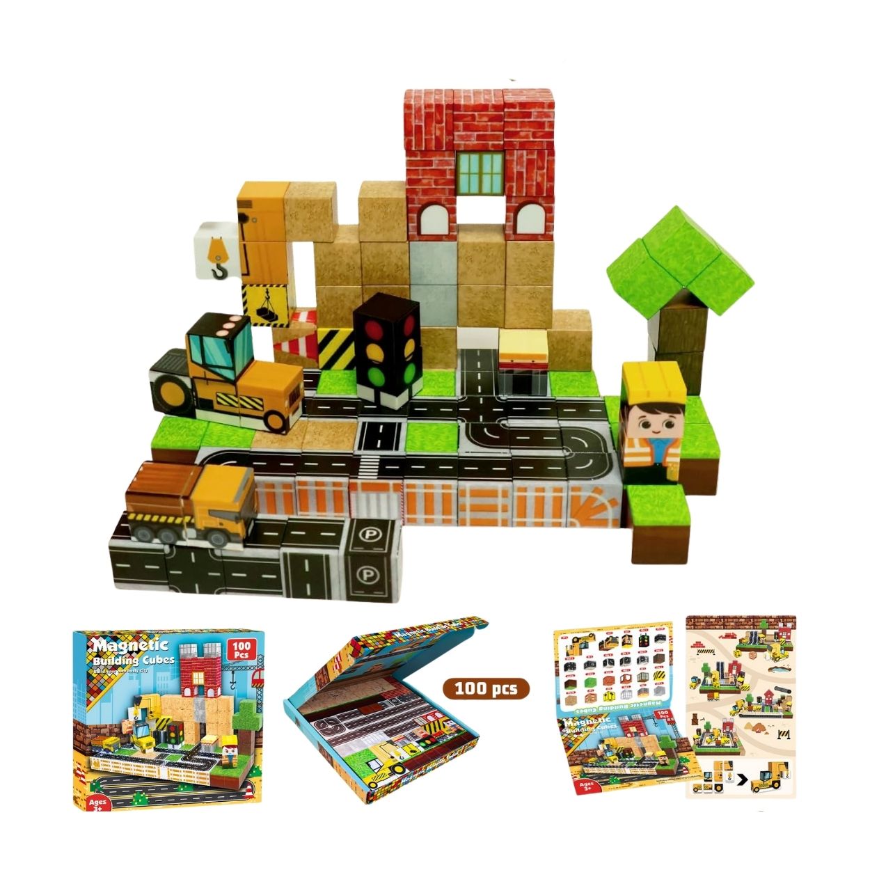 BLOQUES MAGNÉTICOS DE CONSTRUCCIÓN CIUDAD Y GRÚA - COMPATIBLE CON MINECRAFT 100PCS - 1