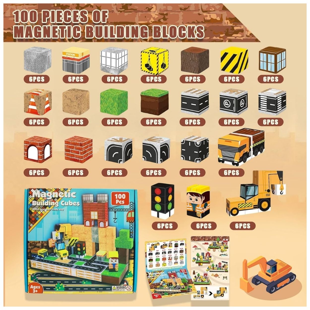 BLOQUES MAGNÉTICOS DE CONSTRUCCIÓN CIUDAD Y GRÚA - COMPATIBLE CON MINECRAFT 100PCS - 2