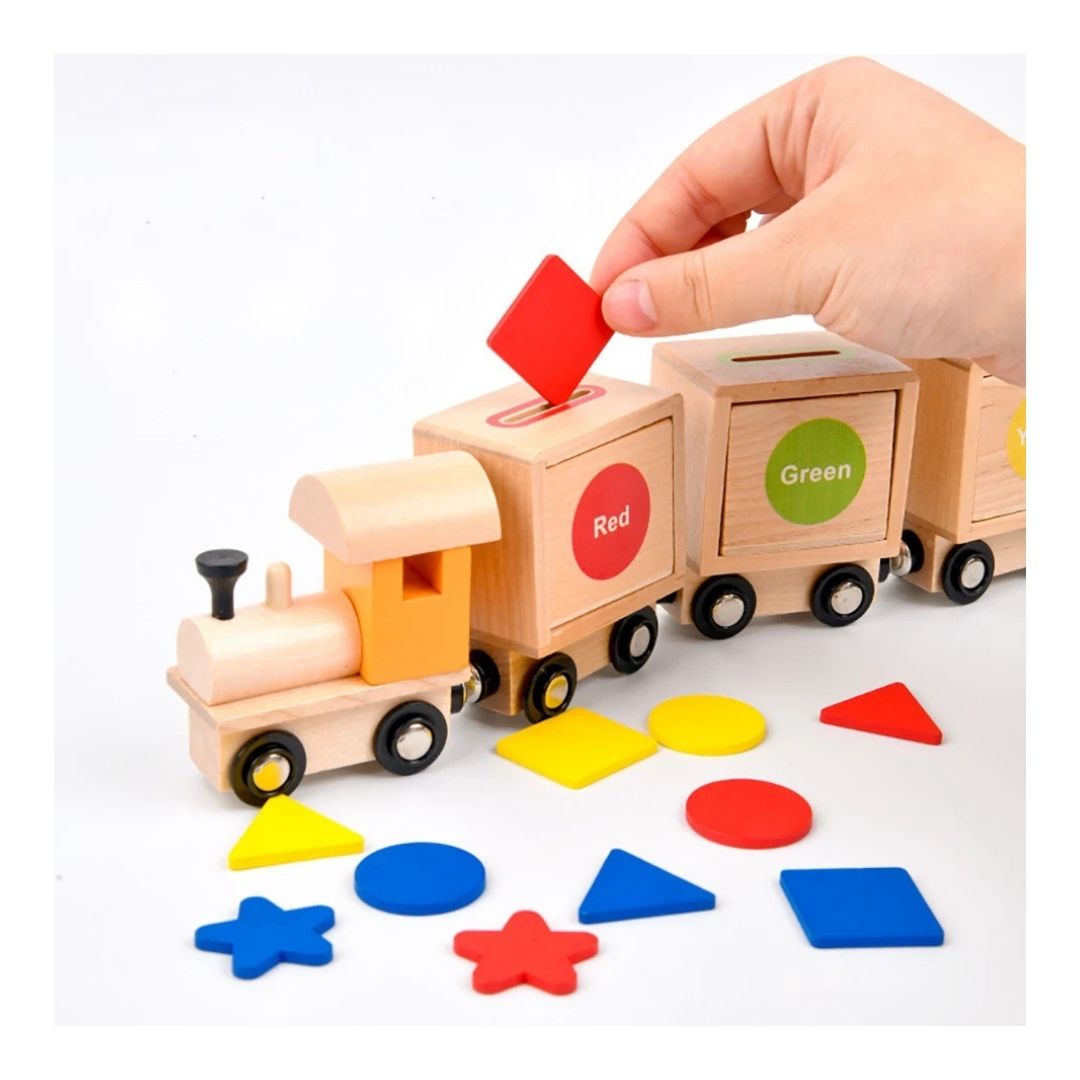 JUEGO DIDÁCTICO TREN MADERA ENCAJE FIGURAS GEOMÉTRICAS DE COLORES - 6